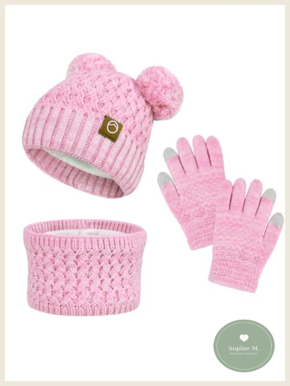 Kids Winter Hat Gloves Scarf Set Fleece Lined Beanie Pom Pom
